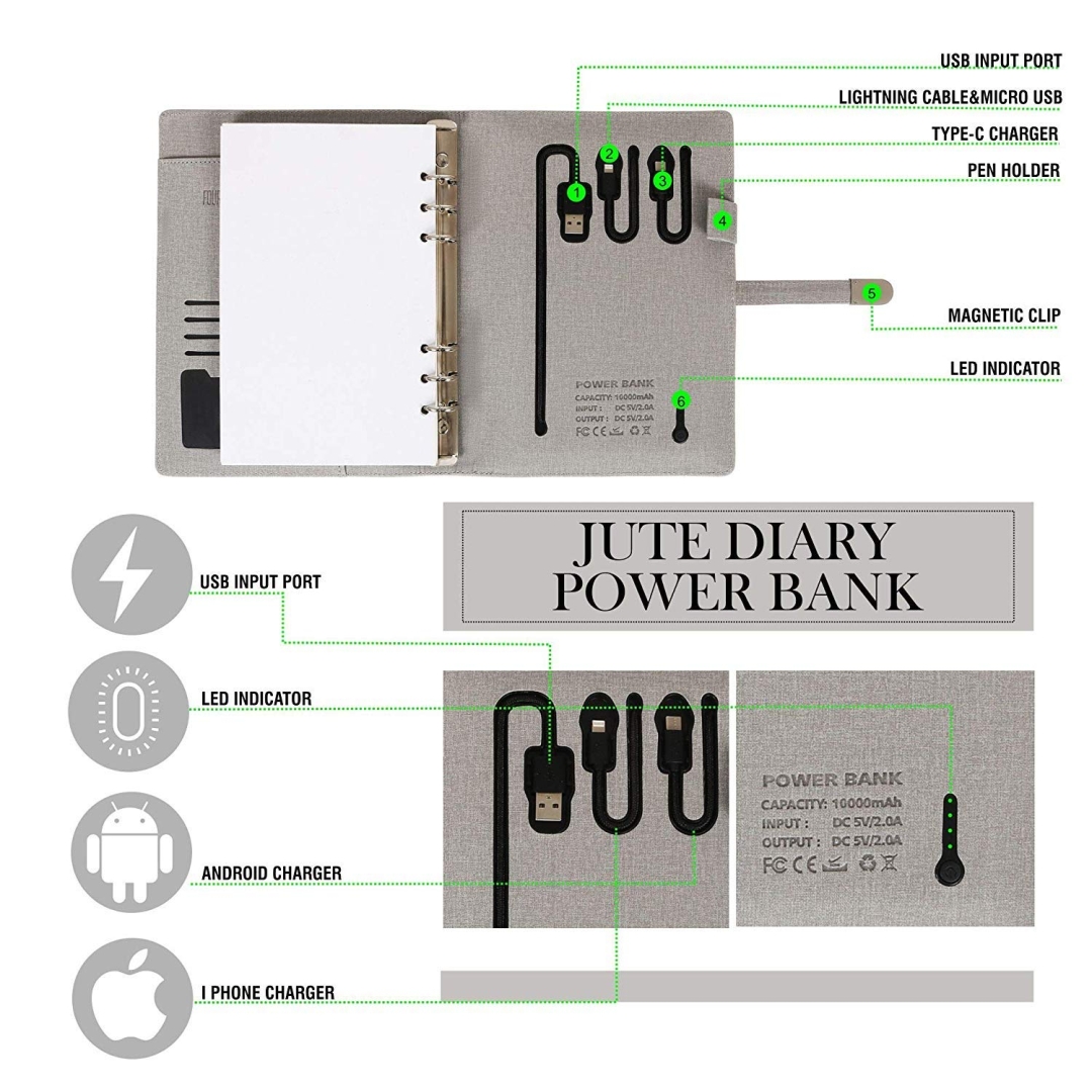 Jute Diary Power Bank 10000mAH with 16 GB USB Pendrive