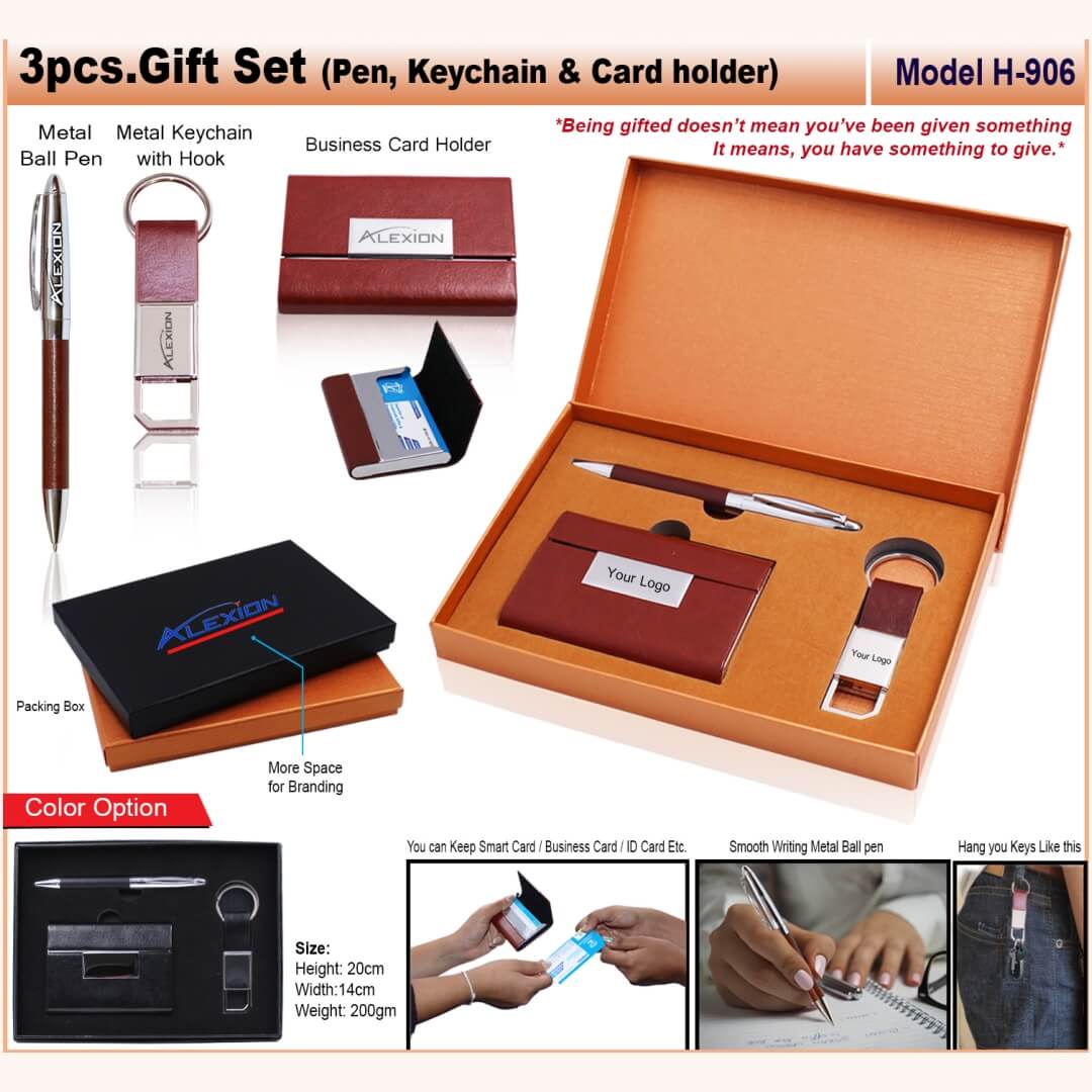 3 in 1 Gift Set - Ball Pen, Keychain and Card Holder 906