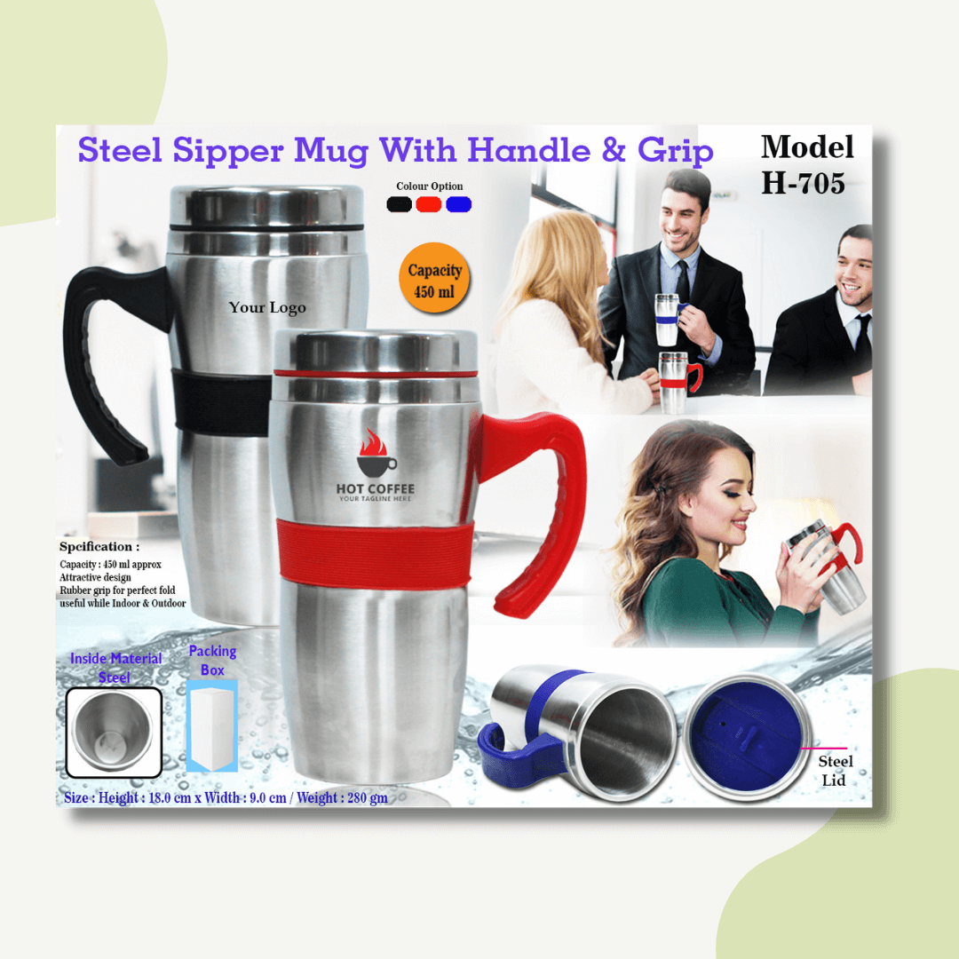 Steel Sipper Mug with Handle and Grip 705